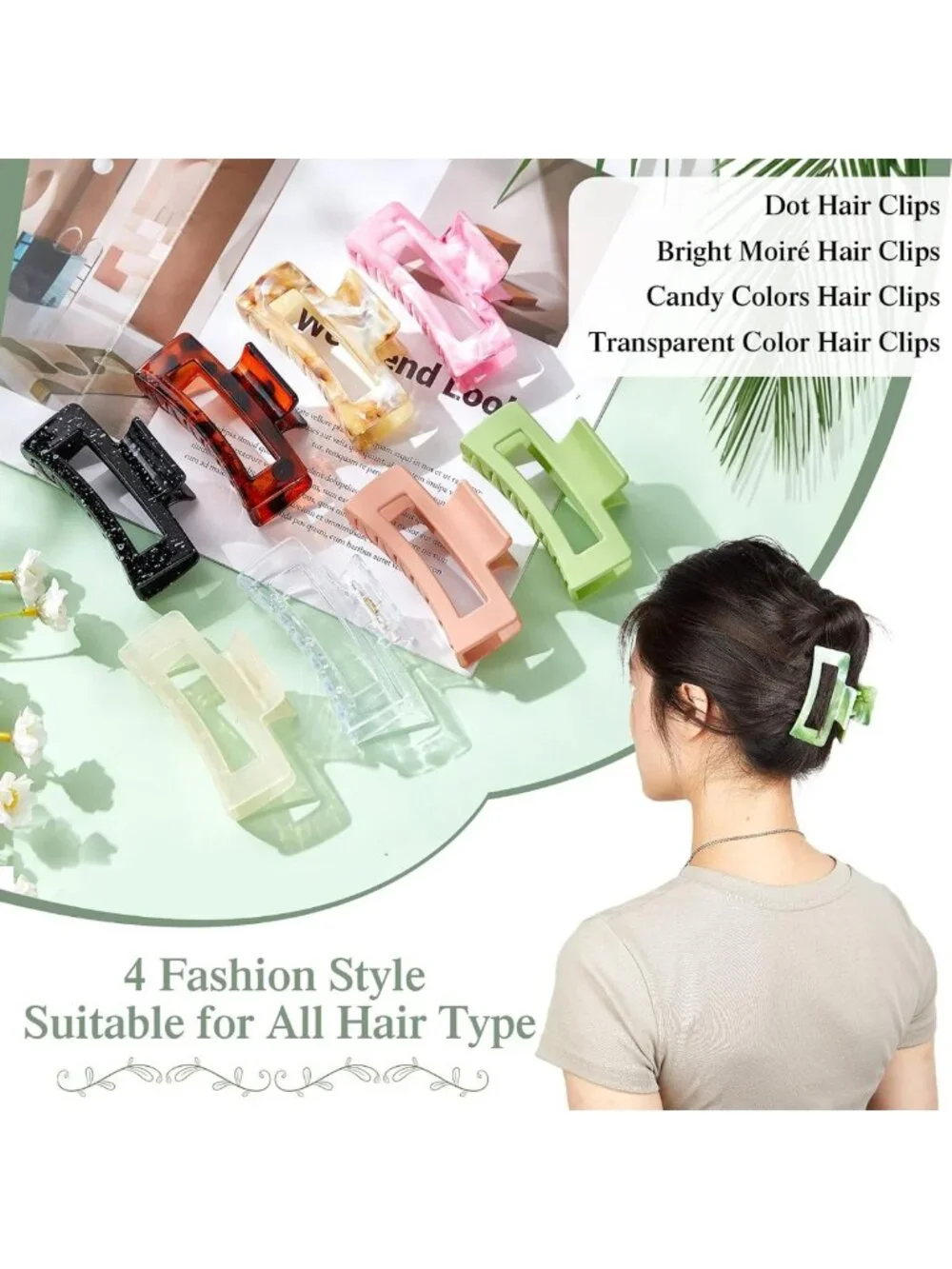 64 Pcs Medium Hair Claw Clips Set - Multicolor Matte Rectangle Clamps for Thick